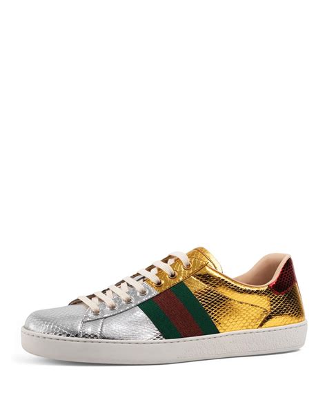 gucci sneakers with red heart|Gucci ace metallic snakeskin sneakers.